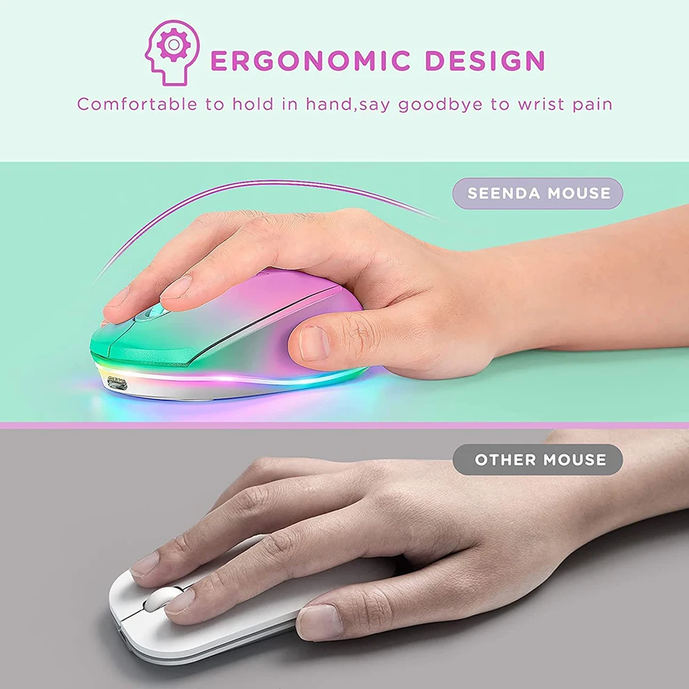 القوس قابلة للشحن ماوس لاسلكي محمول 2.4G ماوس لاسلكي LED أضواء قوس قزح هادئة انقر فوق الفئران للكمبيوتر المحمول #4