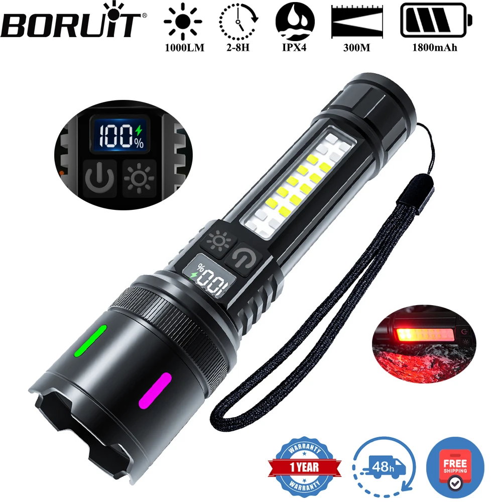 

BORUiT 1000LM светодиодный масштабируемый фонарик Type-C перезаряжаемый 1800 мАч уличный водонепроницаемый фонарь для кемпинга