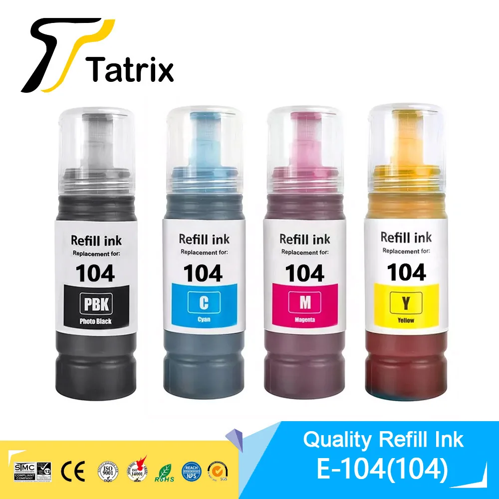 Tatrix 104 Premium Color Compatible Bulk Bottle Water Based Refill Ink For Epson ECOTANK ET-2821/ET-2825/ET-2826/ET-2830 Printer