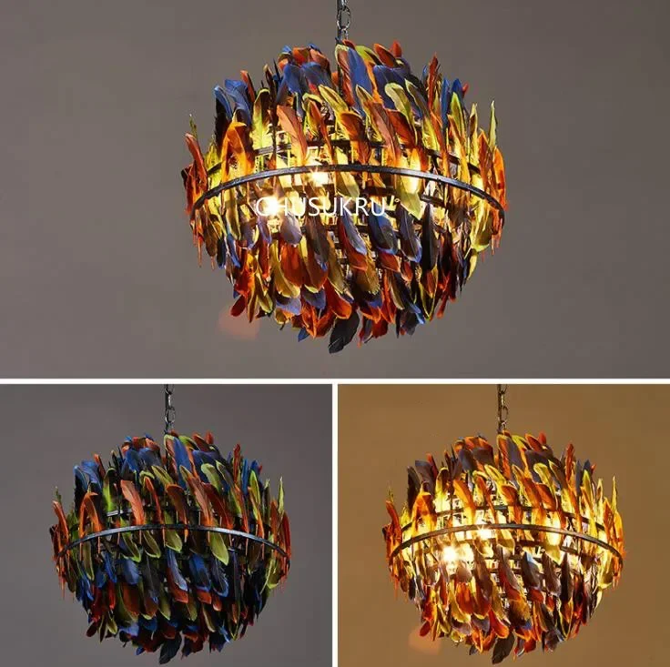 Retro industrial style barber shop chandelier bar restaurant creative lighting clothing store chandelier decorative feather lamp