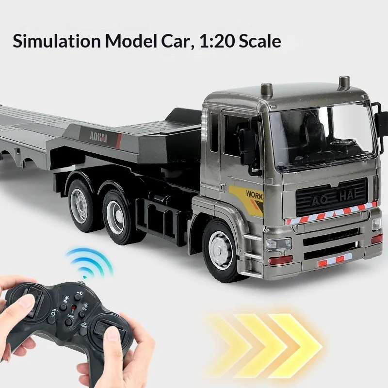 Aohai 2 4G Remote Control Flatbed Trailer Truck 1 18 Scale Alloy Diecast Simulation Rechargeable Vehicle For Adult Hobby