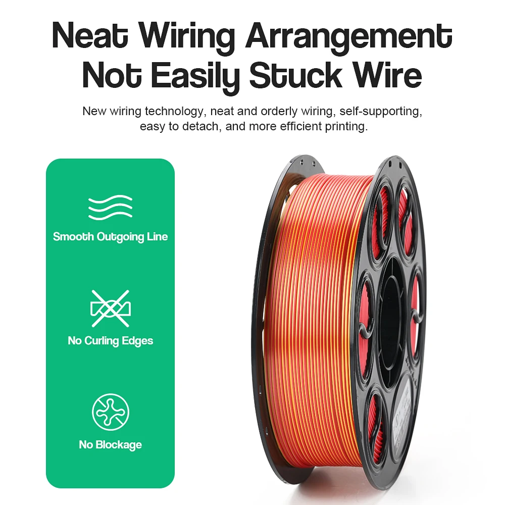 

Высококачественные двухцветные шелковые нити PLA без запаха, несколько цветов, дополнительная нить для 3D-принтера для FDM 3D-принтера 1,75 мм