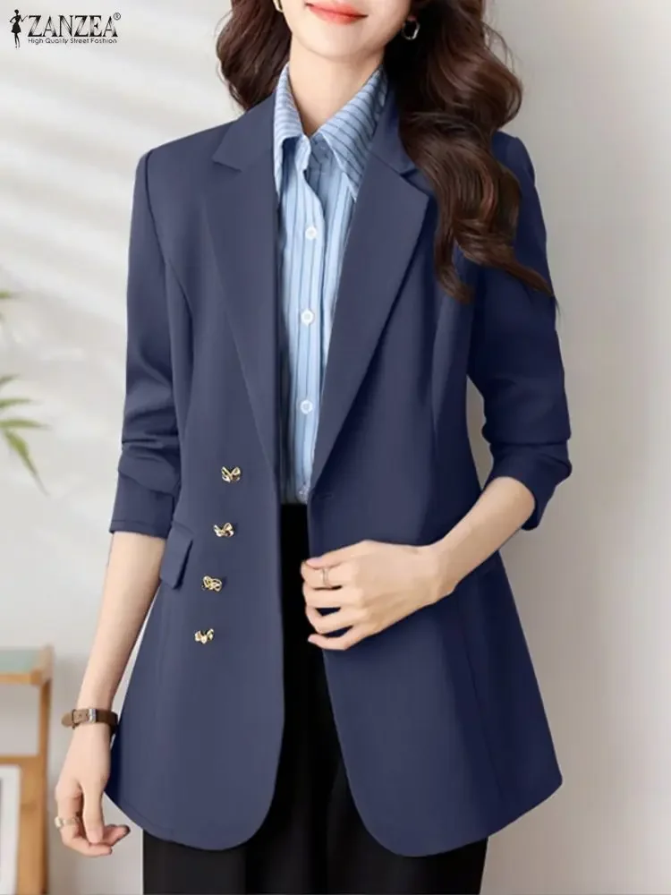ZANZEA الخريف التلبيب الرقبة طويلة الأكمام السترة جاكيتات النساء 2025 أنيق مكتب مزدوجة الصدر السترة الدعاوى أنيقة OL أبلى