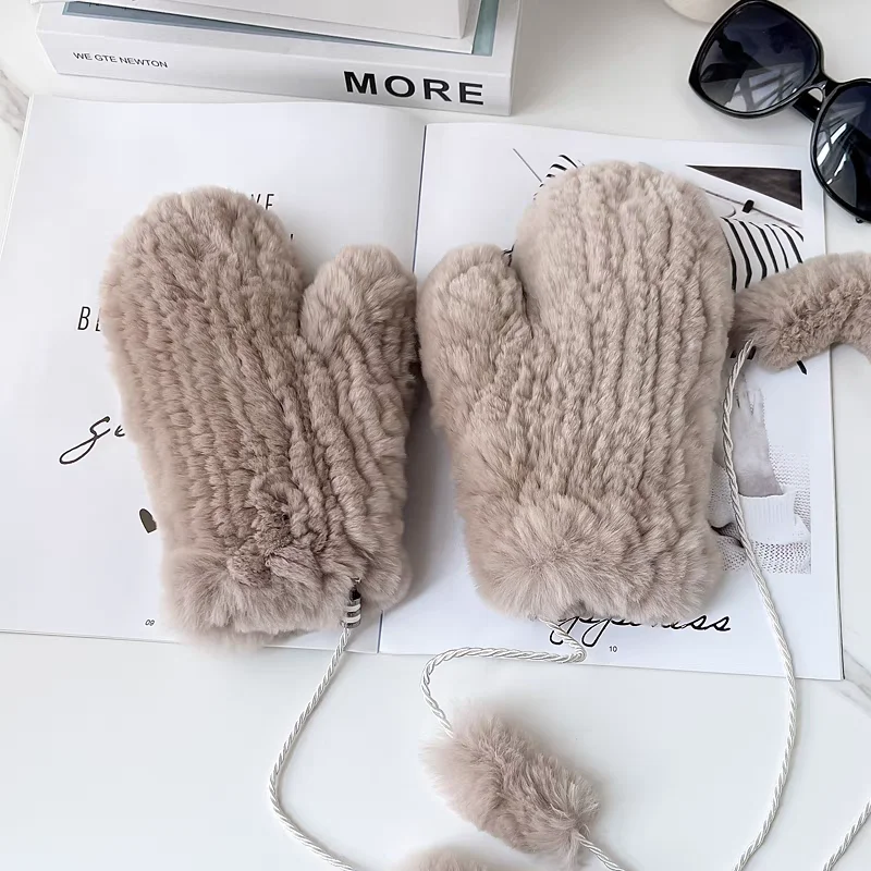 حار بيع الشتاء فتاة الطبيعية ريال ريكس أرنب الفراء قفازات جيدة مطاطا محبوك القفازات سيدة قفازات