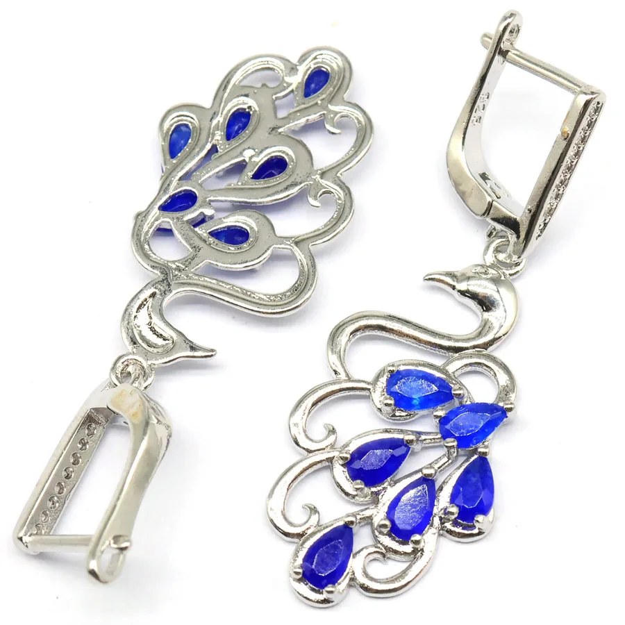 45x16mm 5.8g Stunning Real Blue Sapphire Real Green Emerald Real Red Ruby CZ Women Present Silver Plated Dangle Earrings