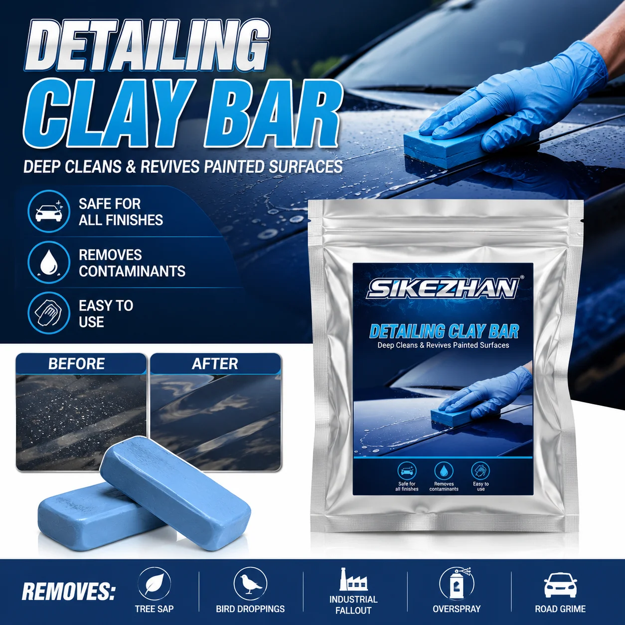 

SIKEZHAN Car Detailing Clay Bar Auto Magic Clay for Deep Cleaning Paint Surfaces Removes Fallout Overspray Rust Iron