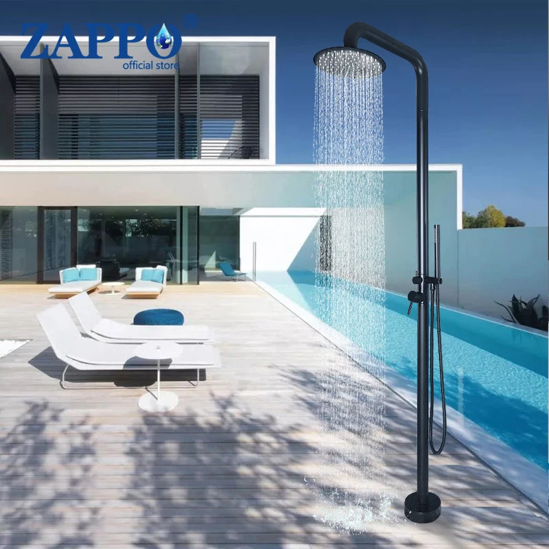 ZAPPO-columna de ducha para exteriores, jardín, playa, boquilla grande impermeable, suelo de piscina, juego de ducha de lluvia de agua fría y caliente