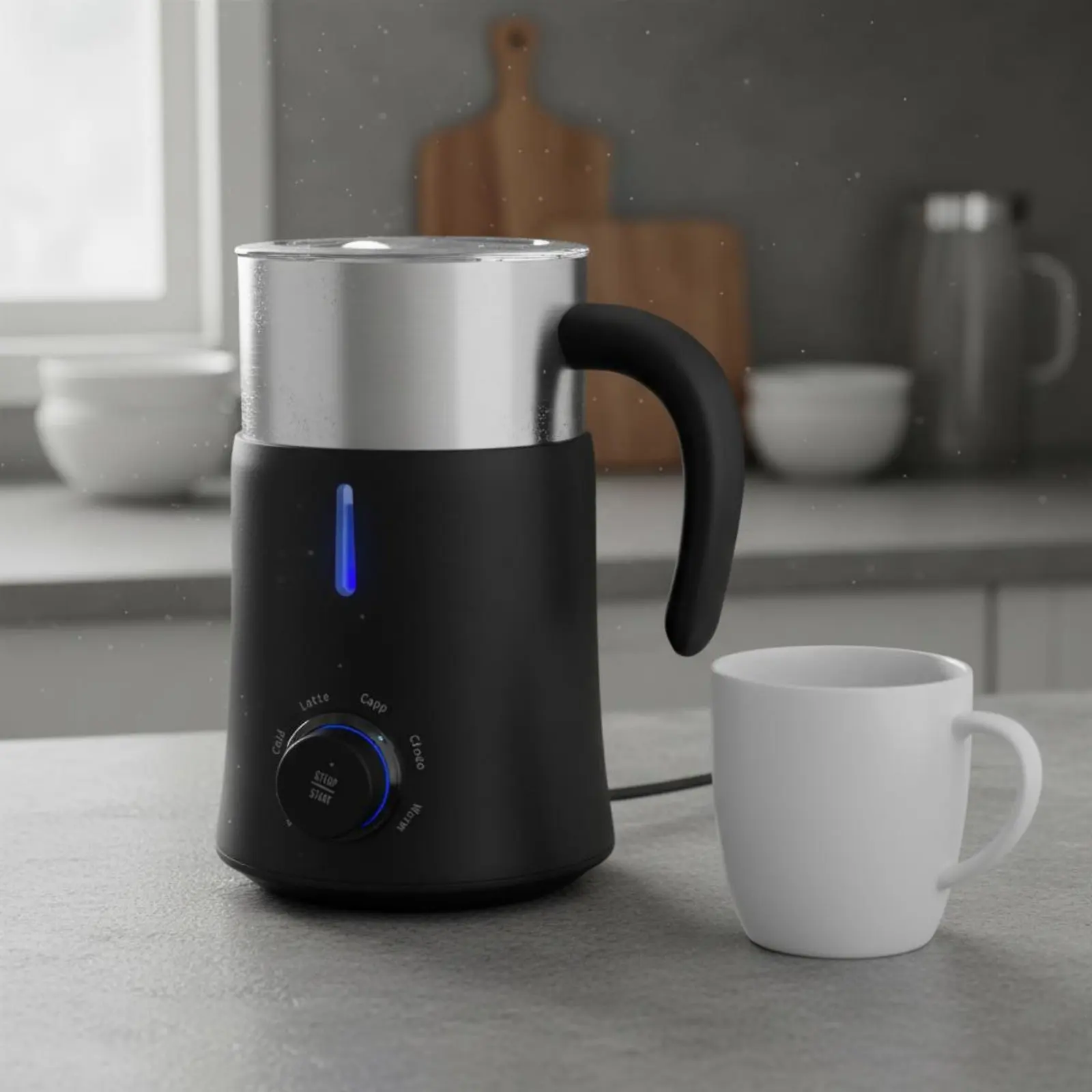 Electric Milk Frother Quiet Hot and Cold Frother Milk Foaming Machine Plastic Body Small Appliance Single-Button Control