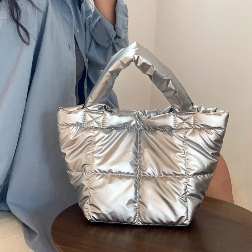 Winter Tote Luxury Designer Women Handbags and Purses Fashion Down Cotton Shoulder Bags Soft Pu Leather Ladies Hand Bag Bolsas