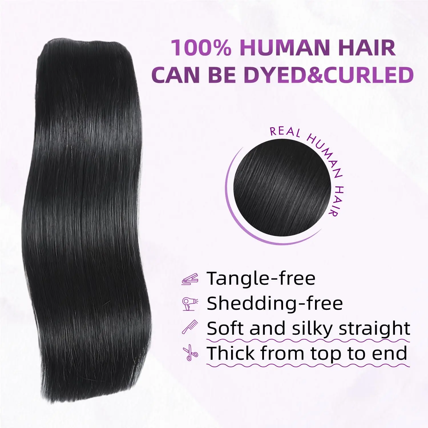 Ekstensi Rambut Clip-in Rambut Asli Manusia, 100% Ekstensi Rambut Remy Brasil untuk Wanita, 1B Hitam Alami 8Pcs Per Set