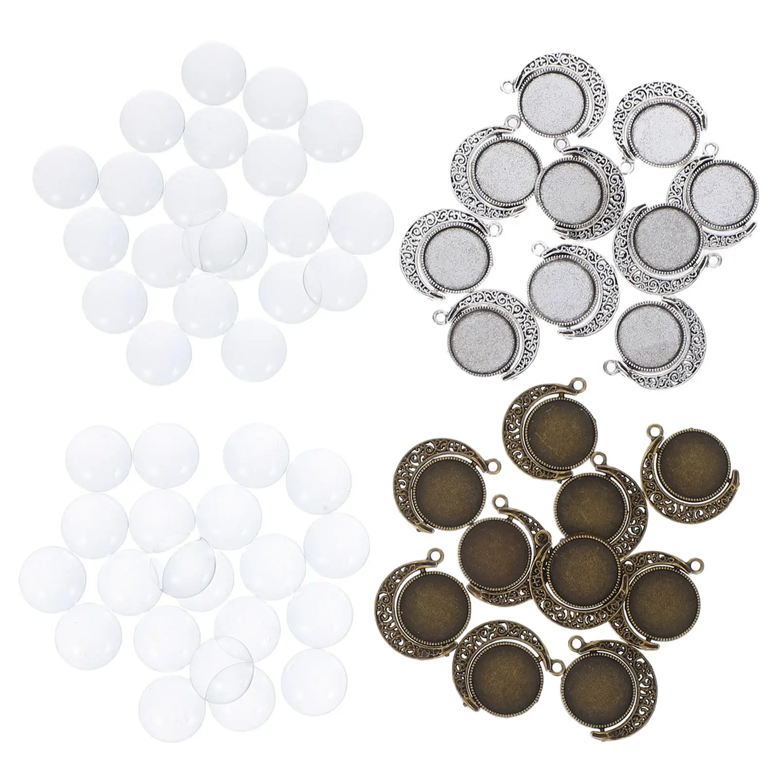 Retro Round Moon Pendant Charm Set Double Sided Rotating Tray for DIY Necklace Bracelet Keychain Jewelry