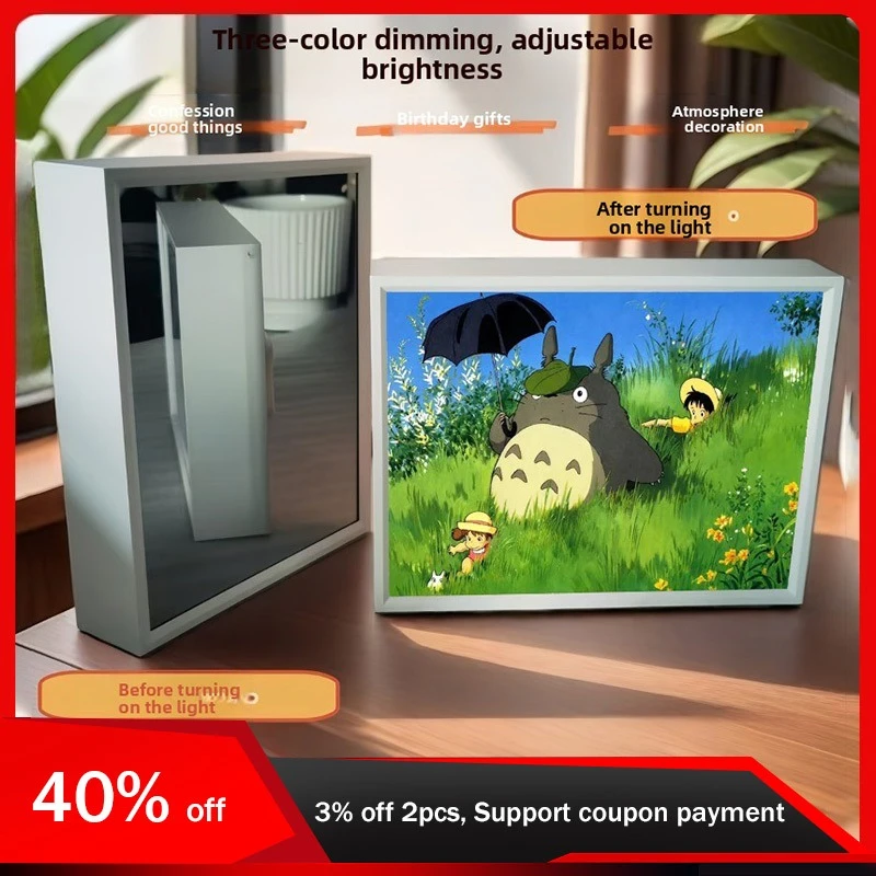 

21cm/8.27in Mirror Light Painting Anime Box Light Cartoon Peripherals Acrylic USB Lamp Bedroom Party Supplies Birthday Gift Toys