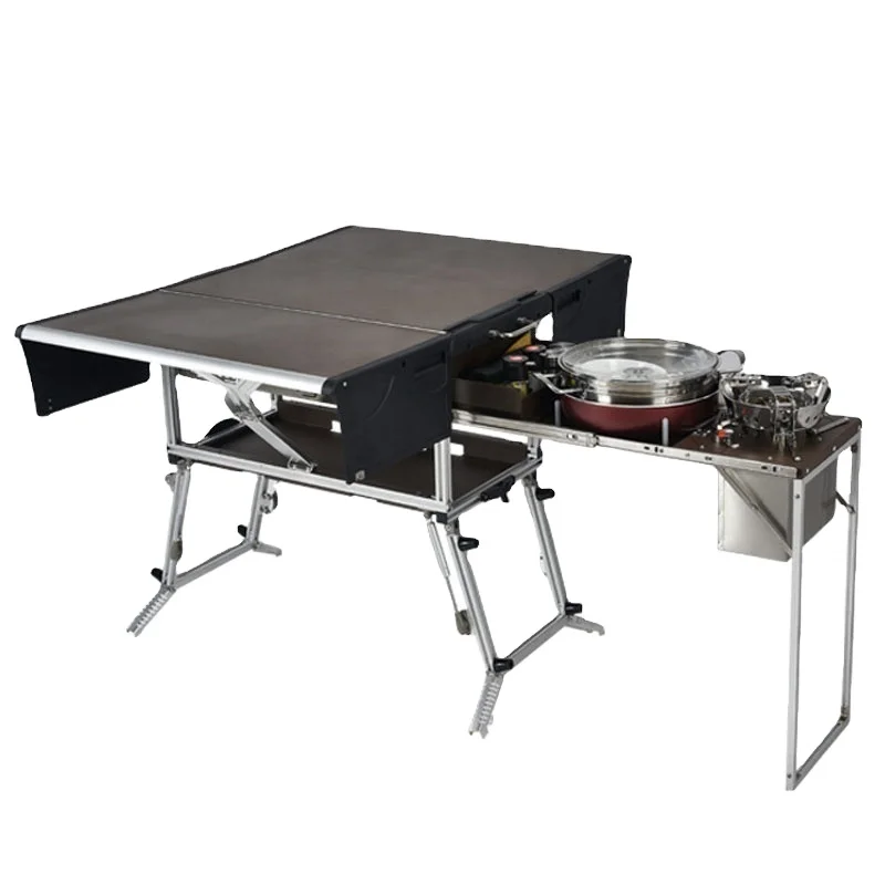 Hot sale Outdoor Vehicle Camping Mobile Kitchen Folding Picnic Table with Gas Stove Tableware Cookware Set