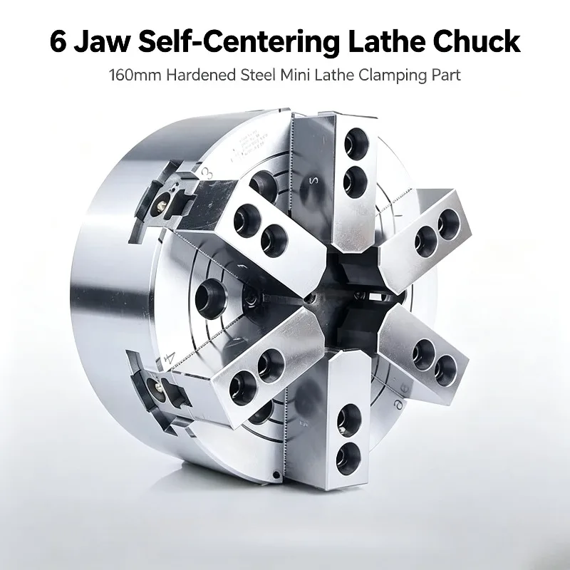 Hardened Steel 160mm Six Jaw Self-Centering , Clamping Fixture for Mini Lathe Machine