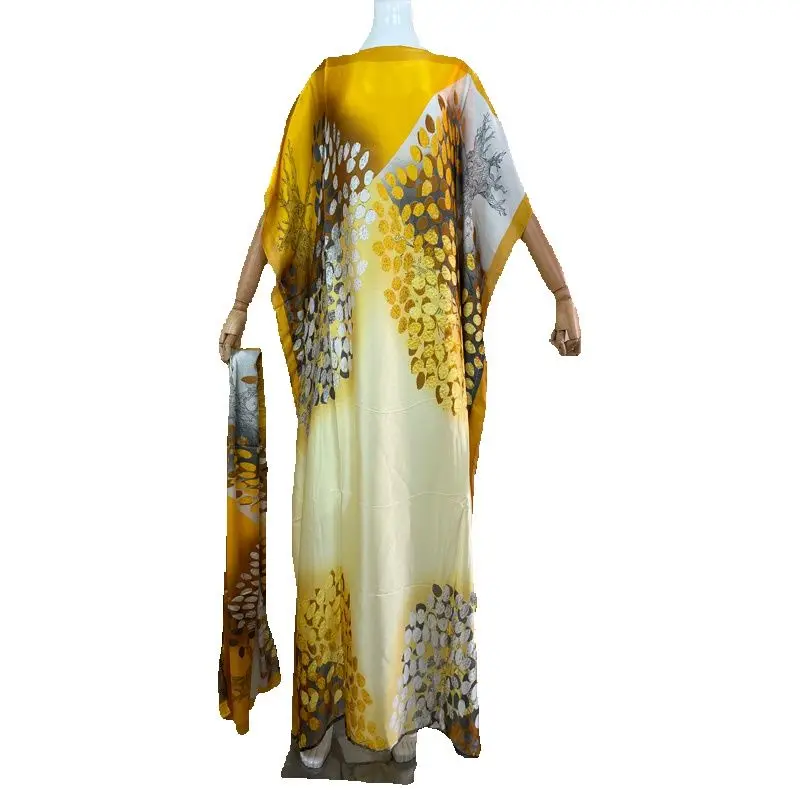 2023 New Kimono Rayon Oversize African Women Clothing Dubai Dashiki Abaya Free Size Print Design With Scarf Loose Long Dress