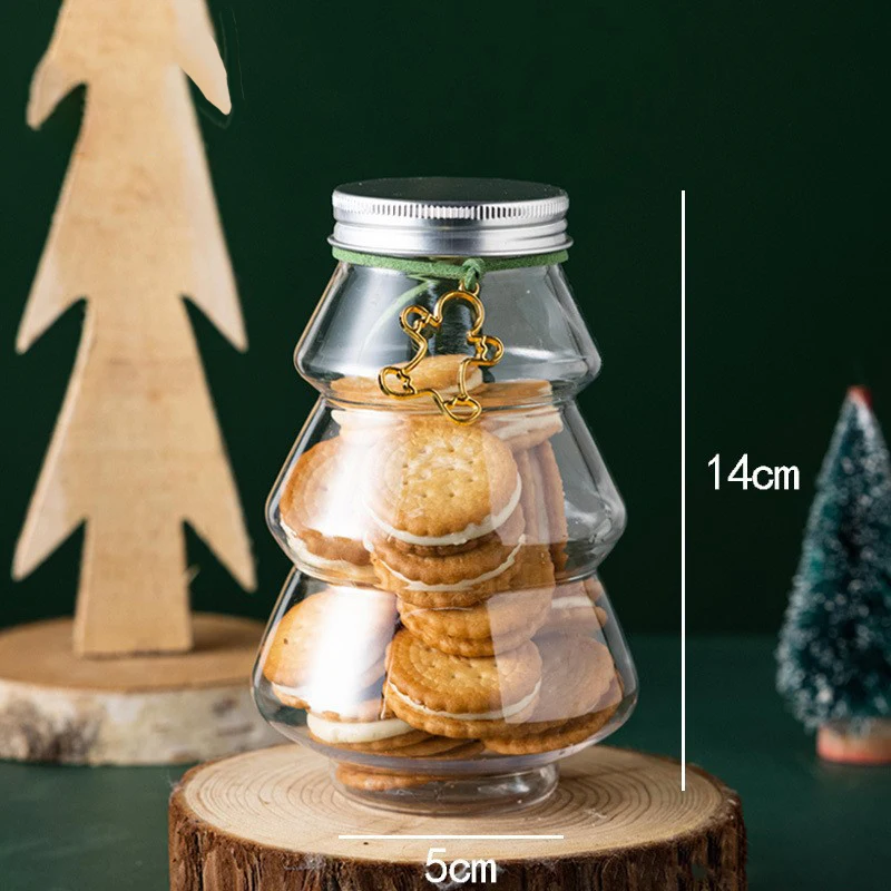 1PC 500ml Creative Transparent Plastic Christmas Tree Storage Jar Decorative Wedding Candy Jars Living Room Snack Organizer