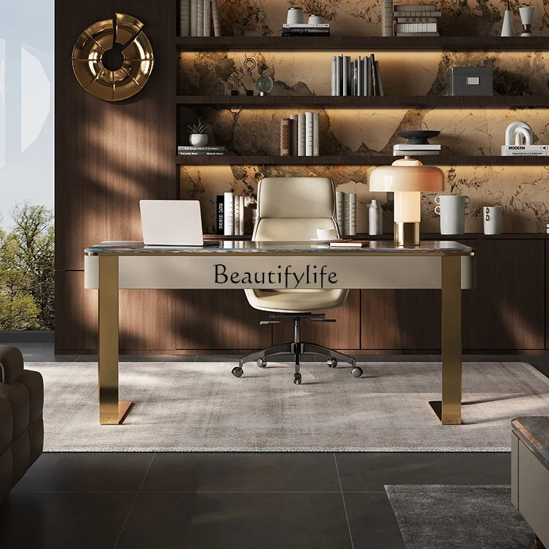 

5ld14 Minimalist Light Luxury Desk High-end Leather Veneer Marble Study Office Desk