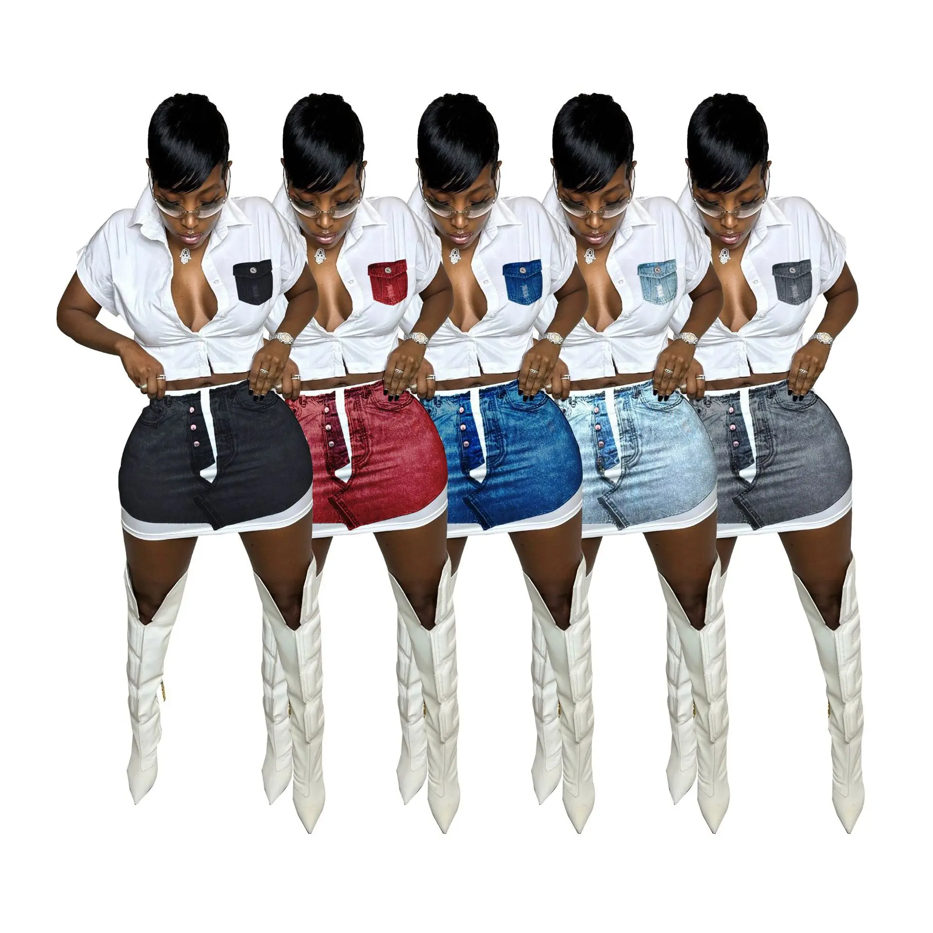 

Women Skirt Set Short Sleeve Blouse Two Piece Matching Suits for Office Lady 2023 New Spring Fall Female Clothing Outfit