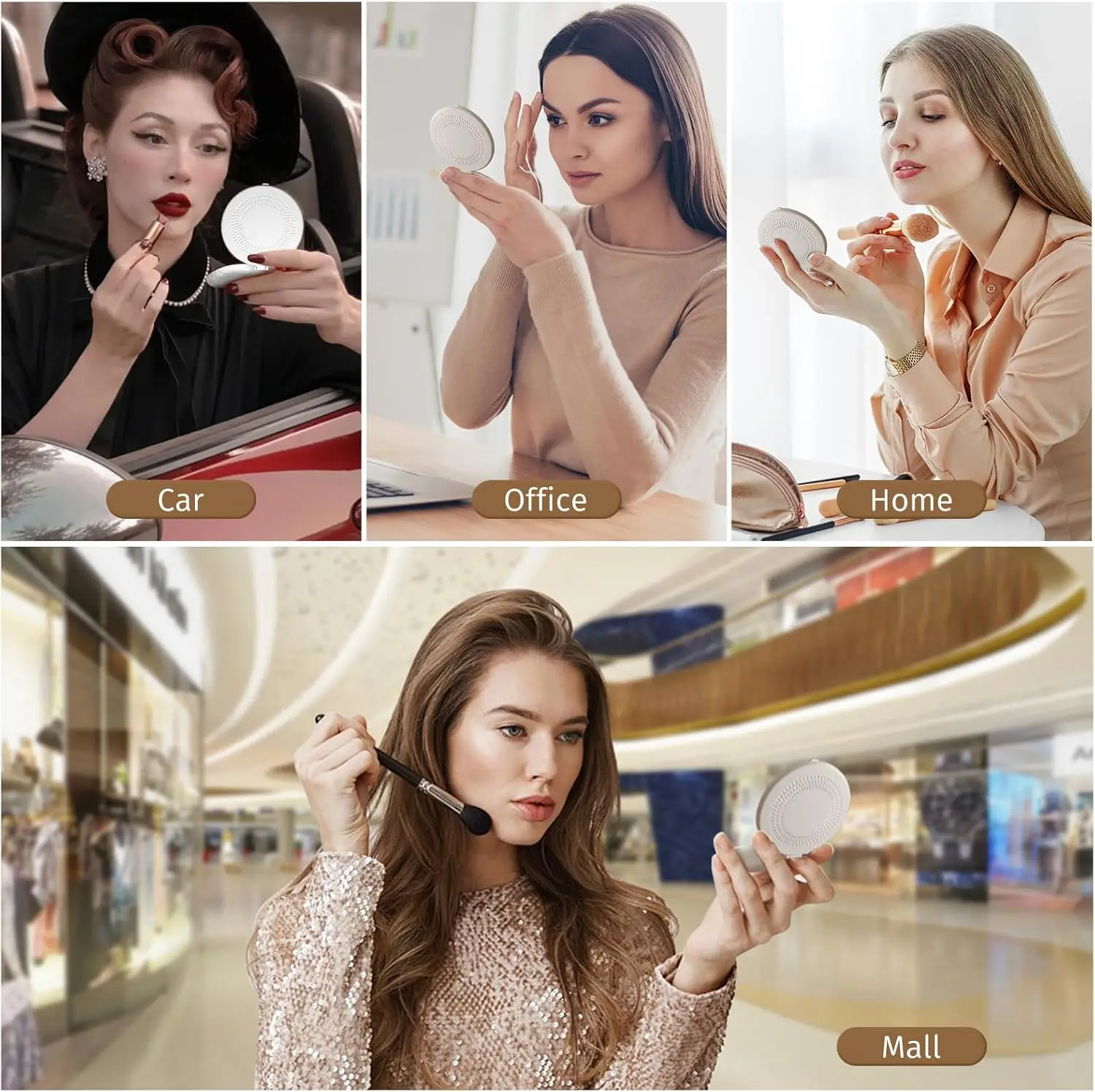 Beleuchteter Schminkspiegel mit Vergrößerung, kompakter Reisespiegel, tragbarer, über USB wiederaufladbarer Mini-LED-Taschenspiegel mit Touchscreen