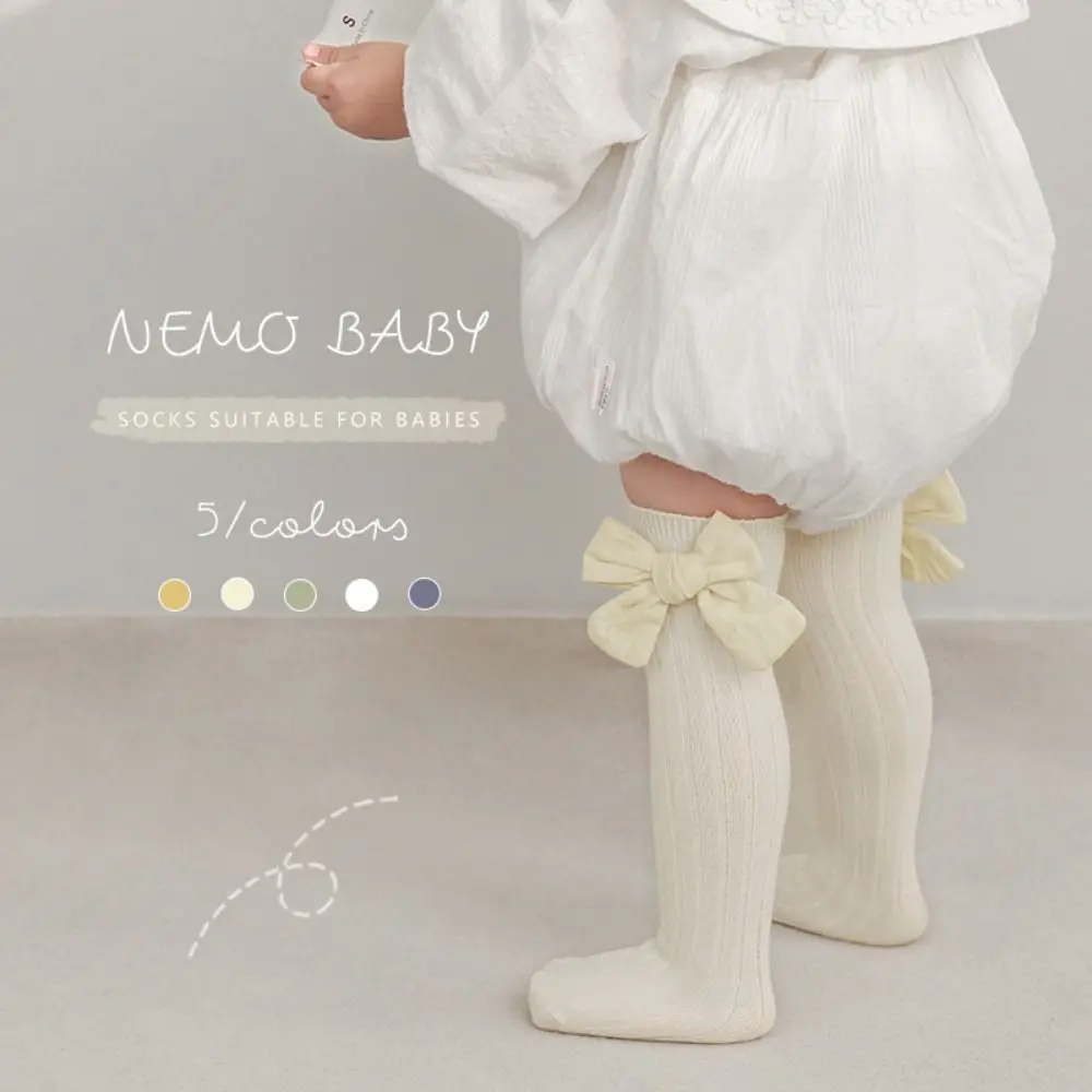 Cute Cotton Baby Over-The-Knee Socks High Elasticity Soft Knit Long Tube Socks Big Bow Non-Slip Children'S Socks For Children
