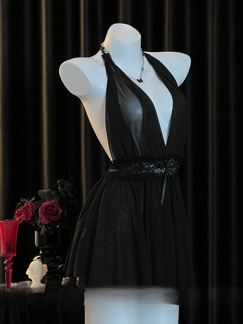 

Французская элегантная кружевная пижама с глубоким V-образным вырезом для женщин, прозрачная одежда для сна, высококачественный комплект эротического нижнего белья, кактическая сексуальная ночная рубашка