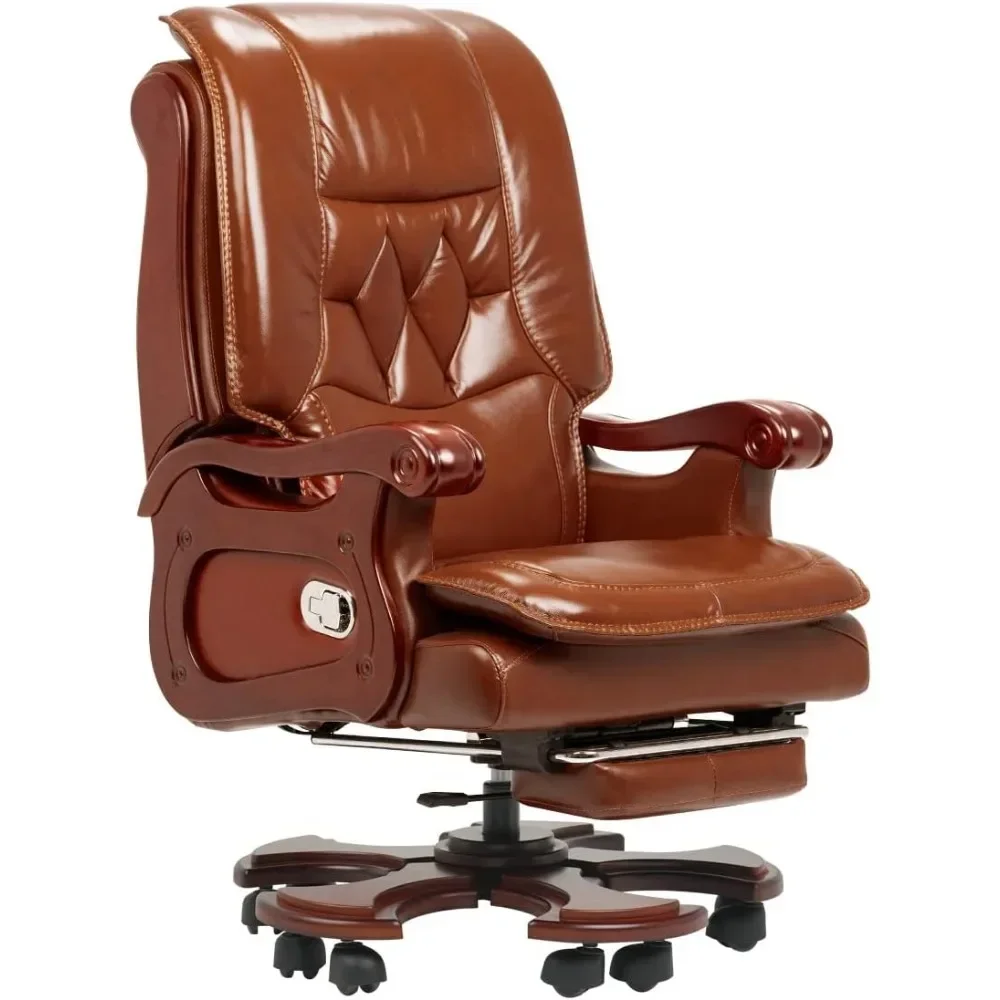 Massage Office Chair 2.0 with Footrest Ergonomic Fully Reclining Office CGenuine Leather Chair Adjustable Tilt Angle  Cadeira