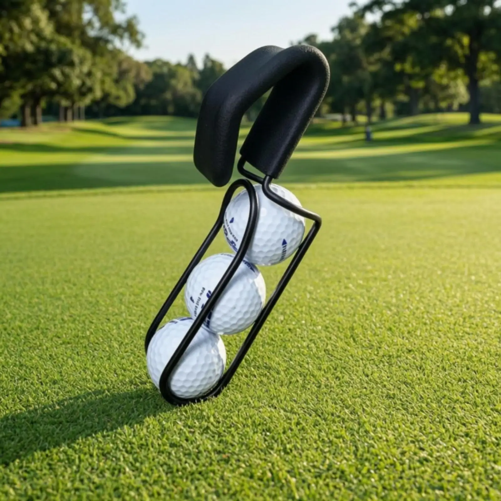 Golf Ball Holder Compact Vertical Three Ball Pouch Sturdy Metal Carrier with Soft Grip for Golf Course