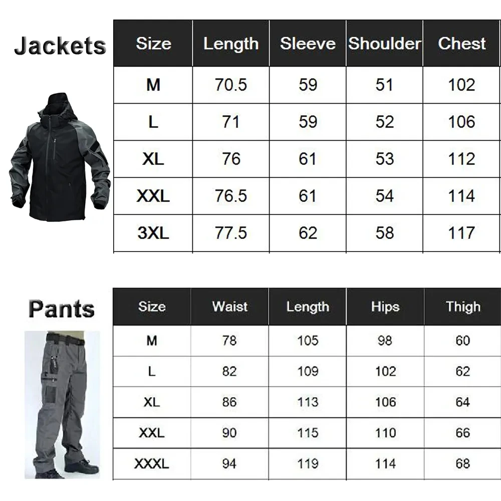 Tactical Waterproof Jacket Sets Men Combat Training Suit Outdoor Soft Shell Work Wear SWAT Army Hooded Jackets Pants 2 Pcs Set