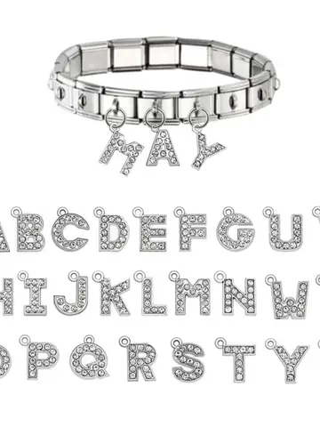 26 lettres breloque Bracelet italien en acier inoxydable liens Bracelet 9mm perles carrées concevoir vos propres bijoux cadeaux personnalisés pour les femmes
