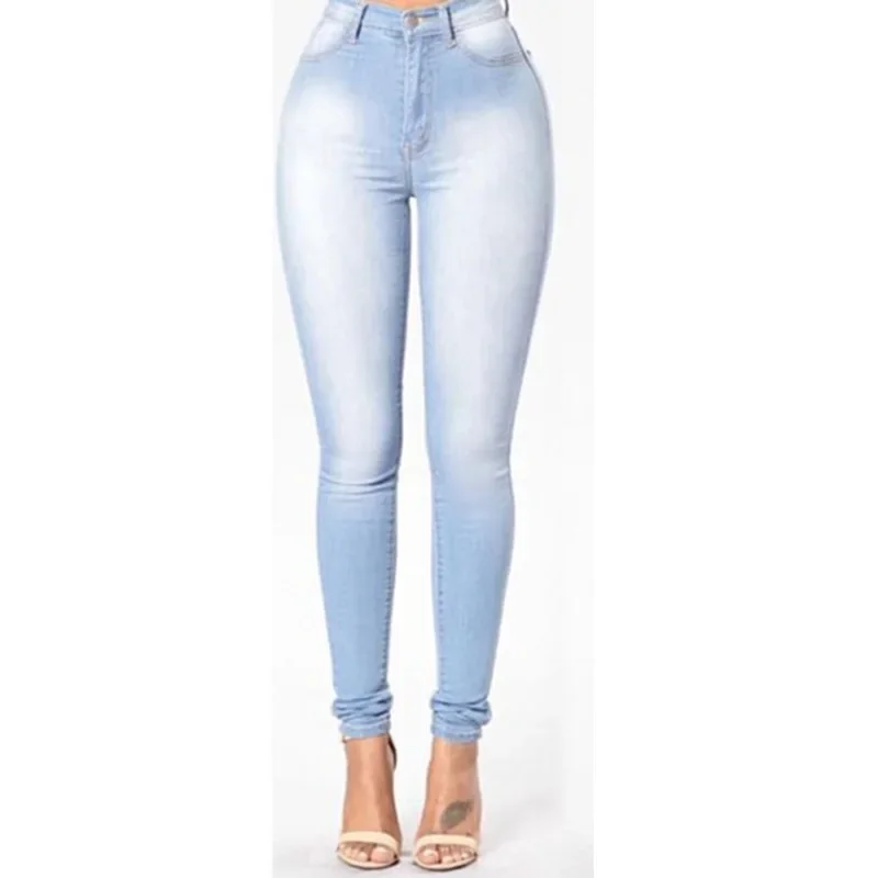 Europe and The United States New Fashion Slim Elastic Force Small Leg Jeans, Women's Autumn New Washed High-waisted Pencil Pants