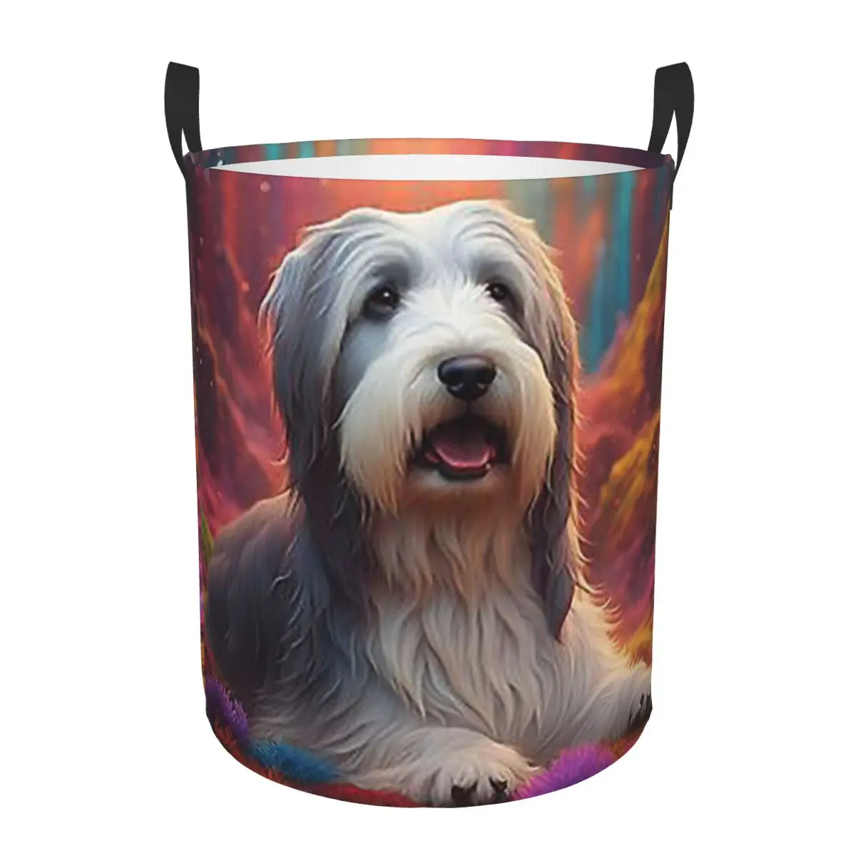 

Бородатая собака-колли в красочных натуральных корзинках для грязного белья, складная большая водонепроницаемая корзина для одежды, всякая всячина для дома и детей