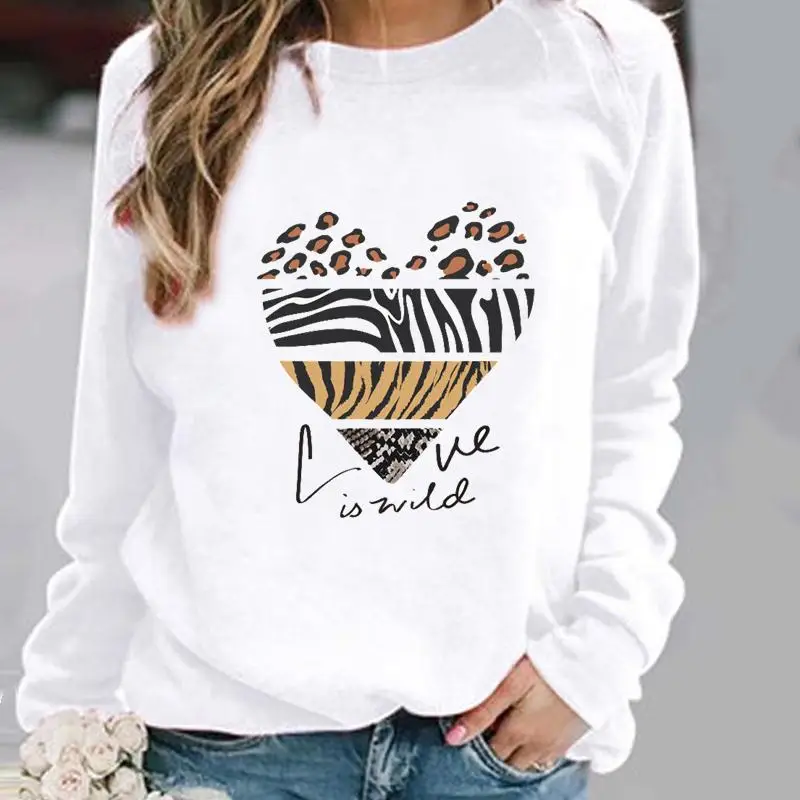

Woman Long Sleeve Leopard Love Heart Pullovers Clothing Ladies Spring Autumn Winter Hoodies Womens Female Casual Sweatshirts