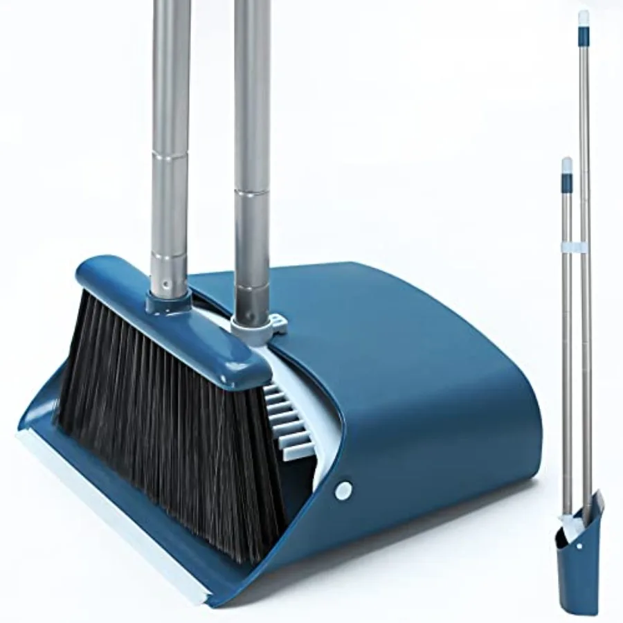 

Standing Dustpan and Broom Set with 52" Long Extendable Handle for Home Indoor Kitchen Room Office Lobby Floor Cleaning