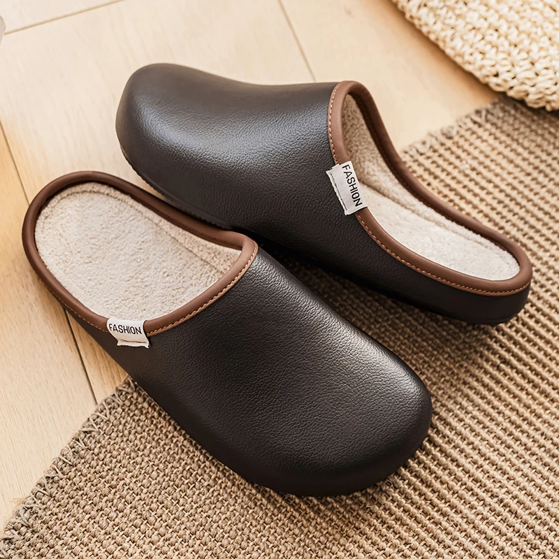 Autumn Winter Men's Cotton Slippers Outdoor Fur Warm Shoes Indoor Male Women Couple Anti-Slip House Bedroom Plush Warm Slippers