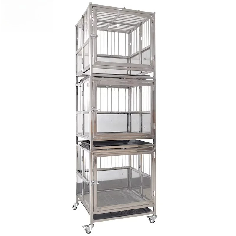 

Hospital Veterinary Clinic Stainless Steel Tempered Glass Display Cage Customizable Pet Dog Cat Cage for Clinic Use