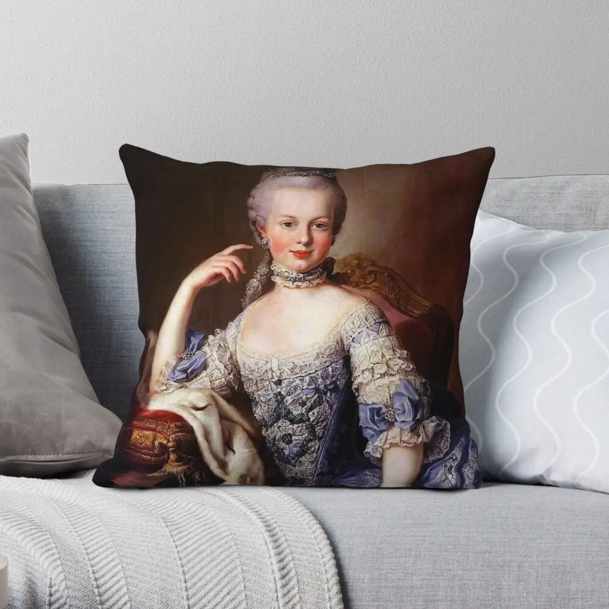 Marie Antoinette Martin Van Meytens Square Pillowcase Polyester Linen Velvet Printed Zip Decorative Bed Cushion Case