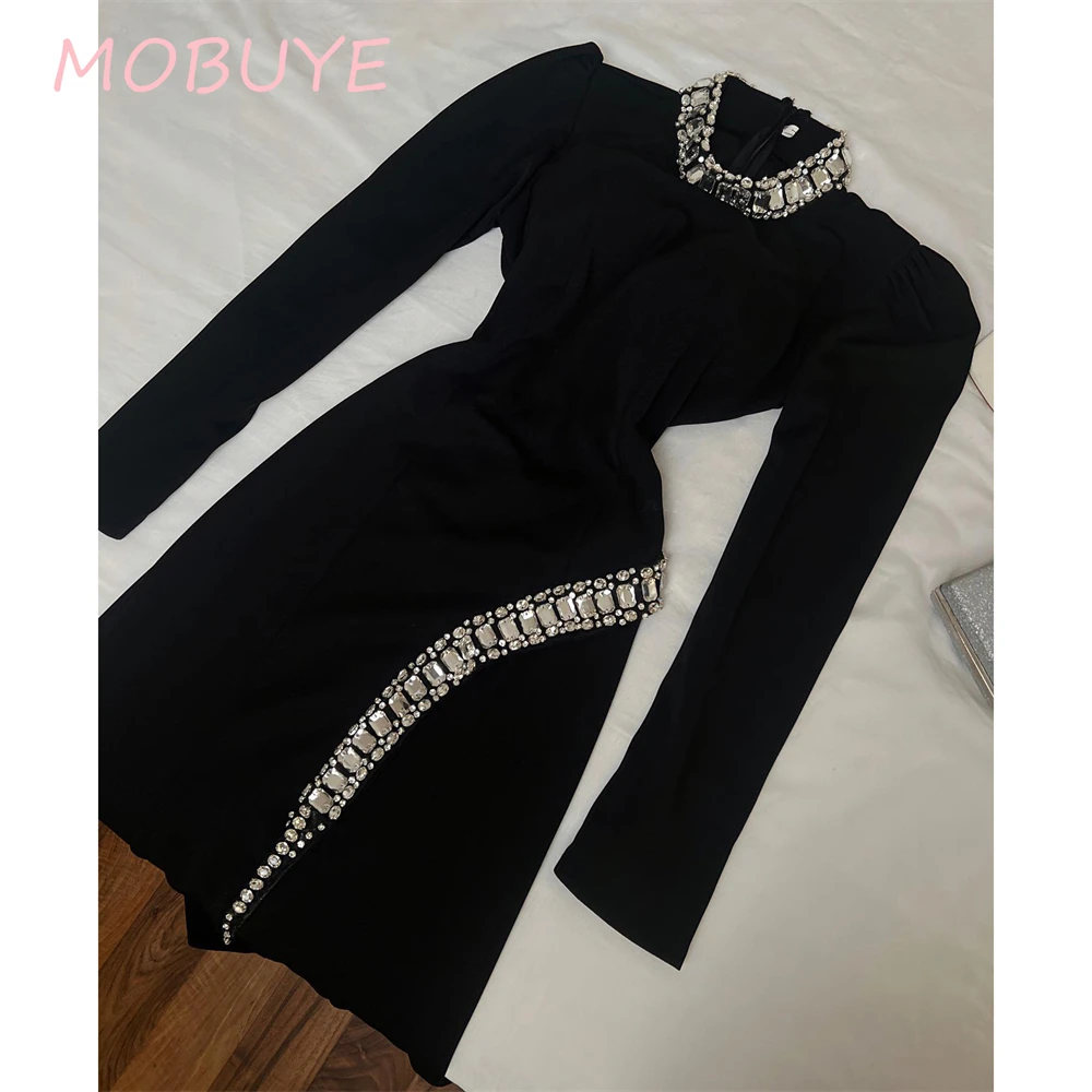 MOBUYE-vestido de baile com gola O para mulheres, comprimento chá, linha A, moda noite, elegante vestido de festa, popular, 2022