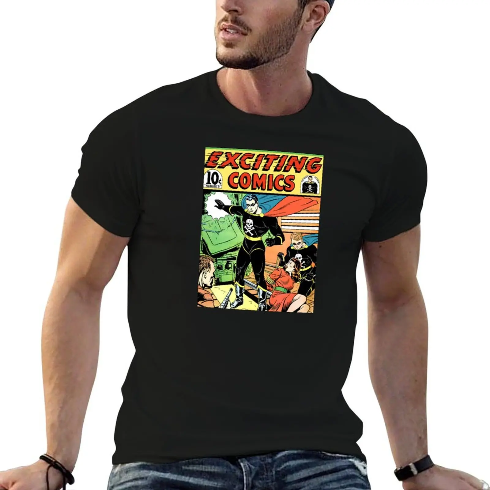 Exciting Comics #9 1941 The Black Terror T-Shirt plain heavyweights Short sleeve tee men