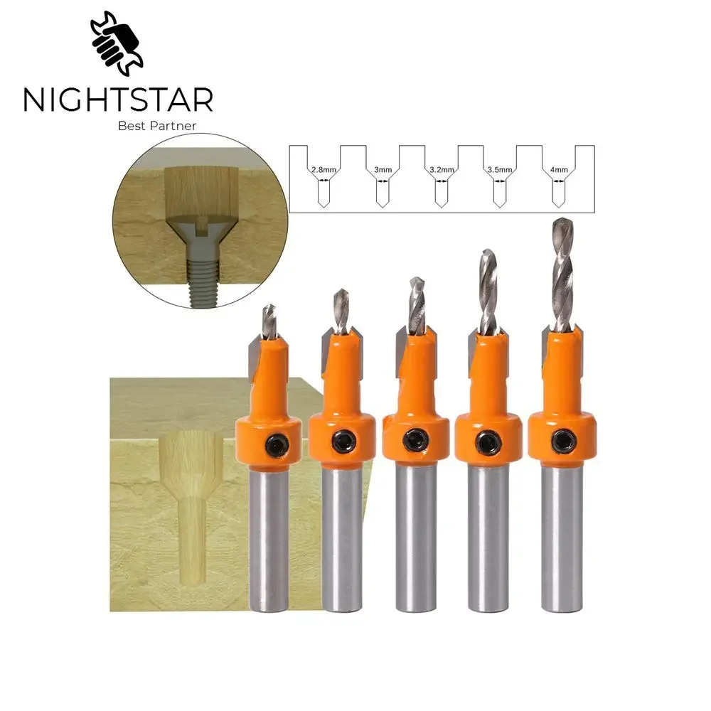 1Pcs 8mm Shank Countersink Drill Bit Set Wood Router Bit Milling Cutter Woodworking Carpentry Reamer 2.8mm 3mm 3.2mm 3.5mm 4mm