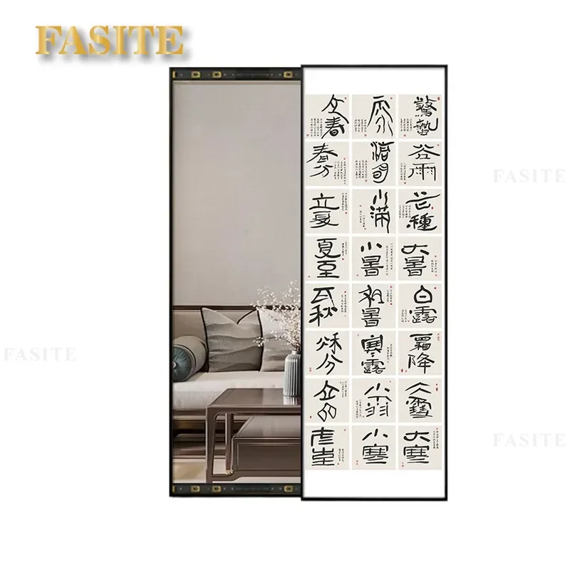 For New Chinese Style Hidden Full Length Mirror 24 Solar Terms Calligraphy Painting Push Pull Wall Mounted Bedroom Entrance