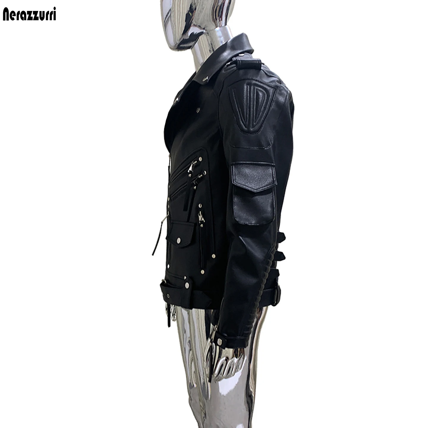 Nerazzurri Autumn Hard Black Pu Leather Motorcycle Biker Jacket Men Cool Luxury Designer Menswear European Fashion Clothes 2026