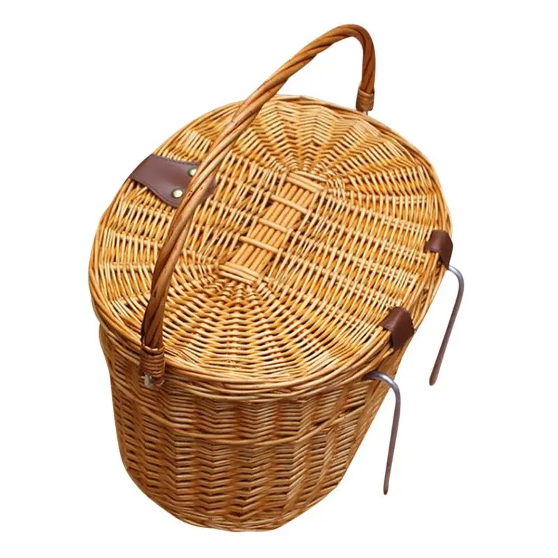 Bicycle Basket Mountain Bike Electric Car Front Basket Environmental Rattan Weaving Vegetable Picnic Storage Basket