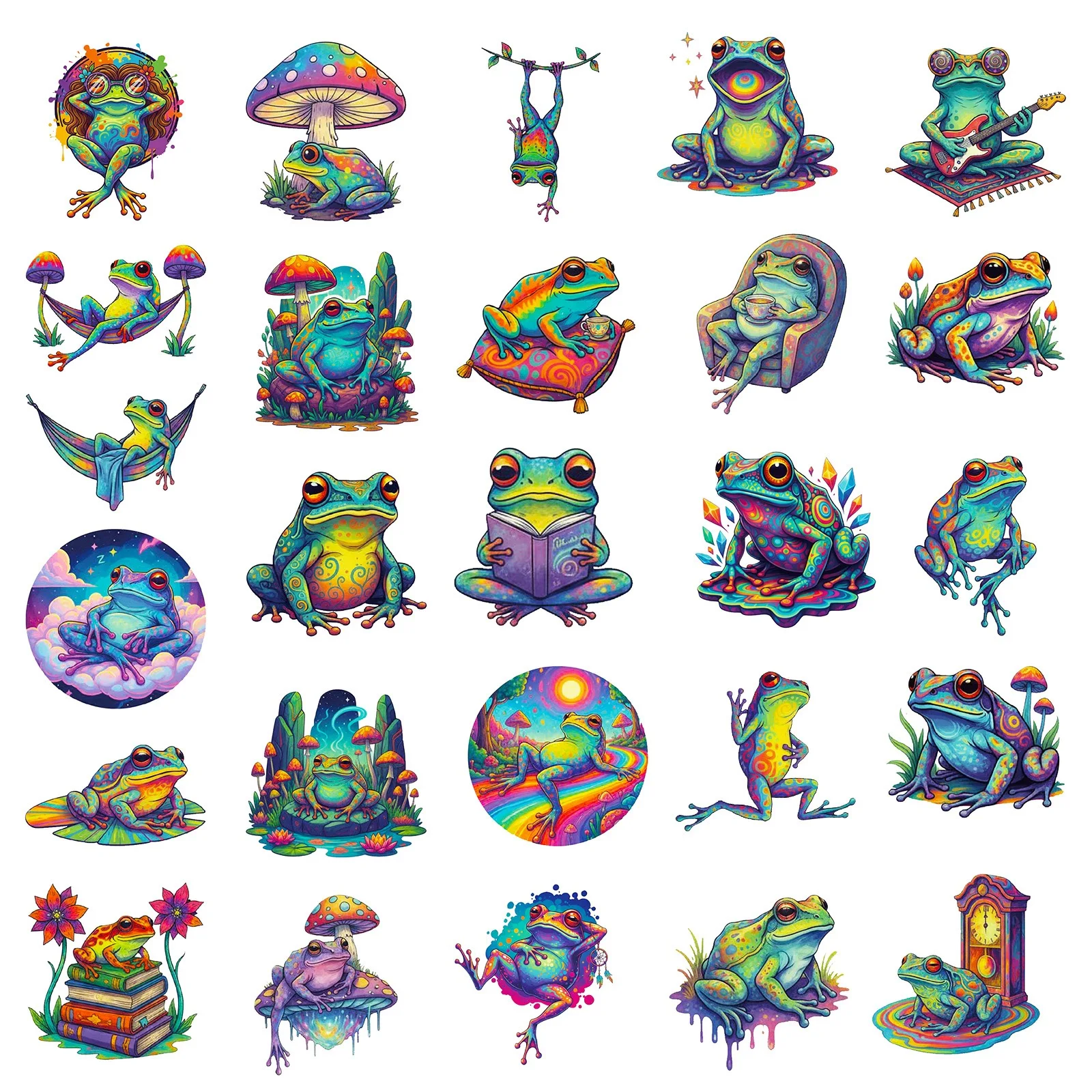 10/56PCS Colore Psichedelico Rana Graffiti Adesivi Rane Carine Del Fumetto Della Decalcomania FAI DA TE Bagagli Telefono Chitarra Skateboard Classici Giocattoli Per Bambini