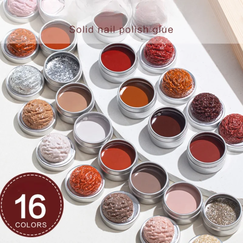 16 Colors Solid Nail Polish Glue Ice Cream Texture Nail Glue Nail Pat-glue Blend Gradient Paint Filling Glue Cans Art Tools