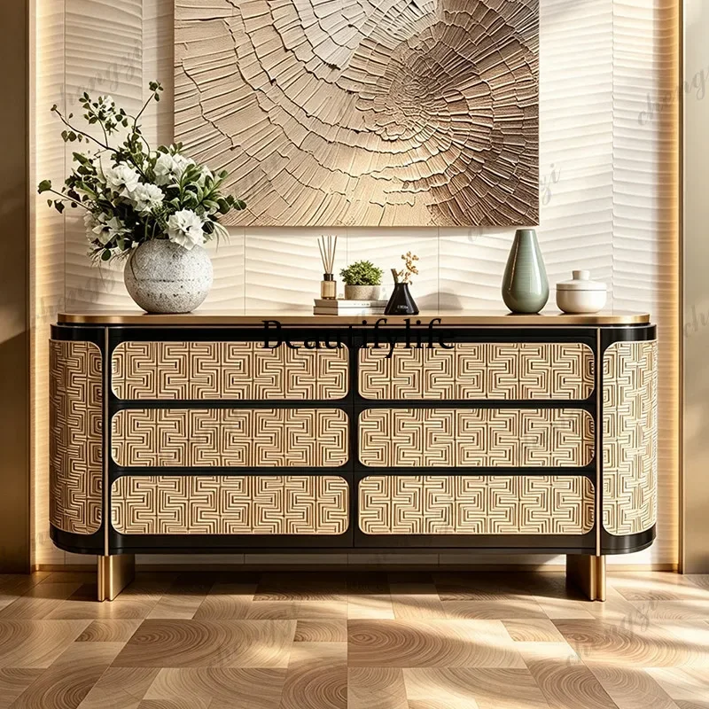QQ Italian light luxury style paper pattern engraving six-chest cabinet, bedroom locker, living room storage side cabinet