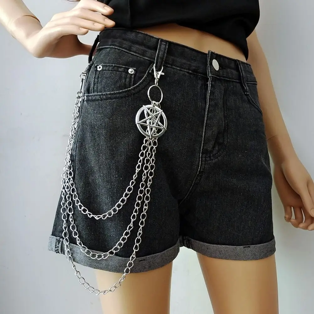 New Punk Pants Chain Pentagram Keychains Men Women Jean Trouser Biker Chains Harajuku Goth Jewelry Gothic Rock Emo Accessories