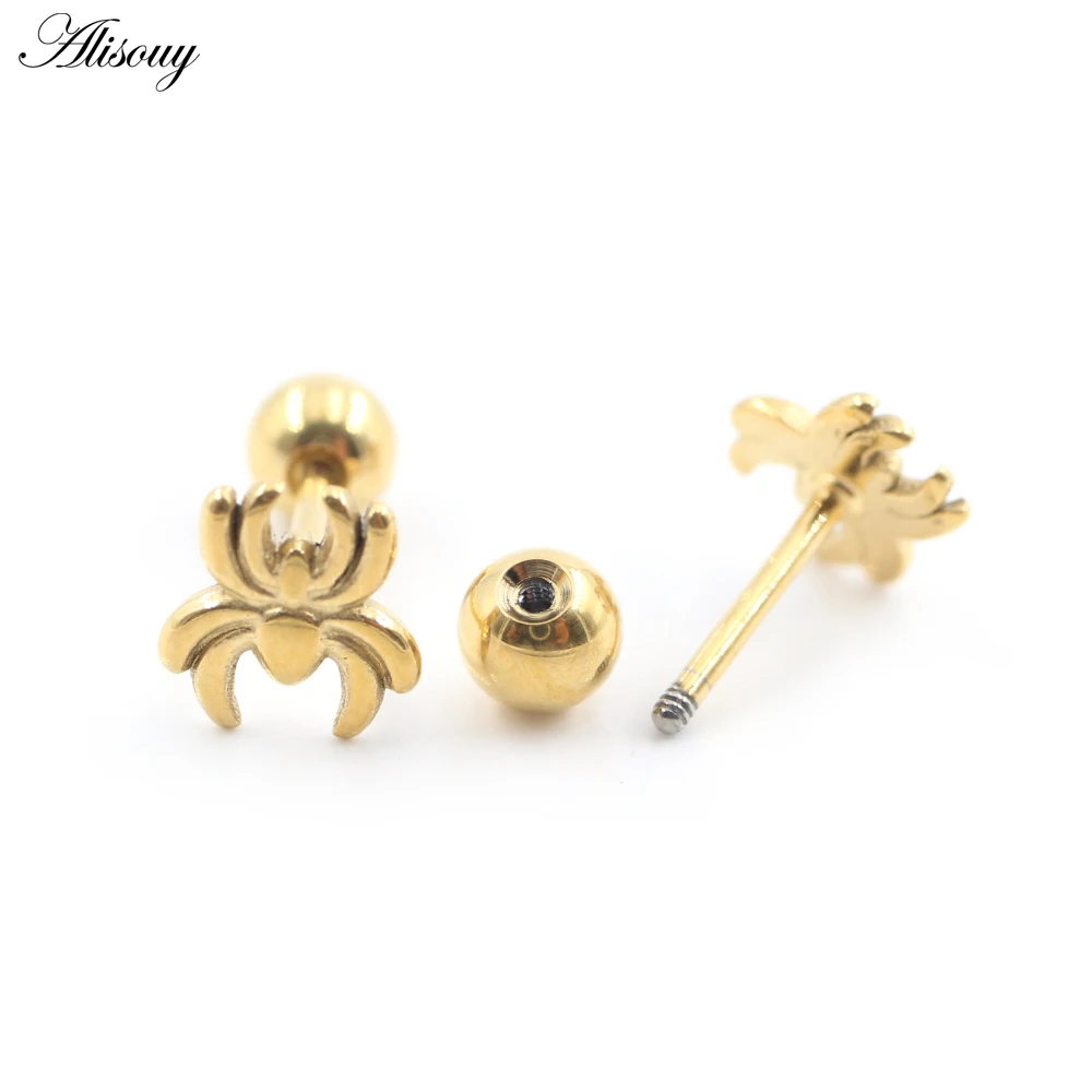 2PC Titanium Cross Spider Snake Skull Sword Bow Feather Star Coffin Ear Stud Cartilage Helix Earring Tongue Ring Pierced Jewelry view 3