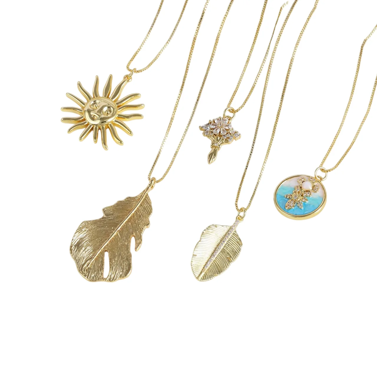 

2 Pcs New Copper Gold Plated Pendant DIY Necklace Jewelry Making Sun Leaf Flower Cross Monet Garden Charm Accessories for Women