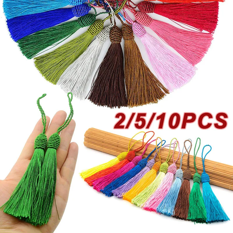 2/5/10Pcs 15cm Silky Floss Bookmark Tassels with Cord Loop Soft Chinese Knot Tassel for Jewelry Making DIY Craft Accessory