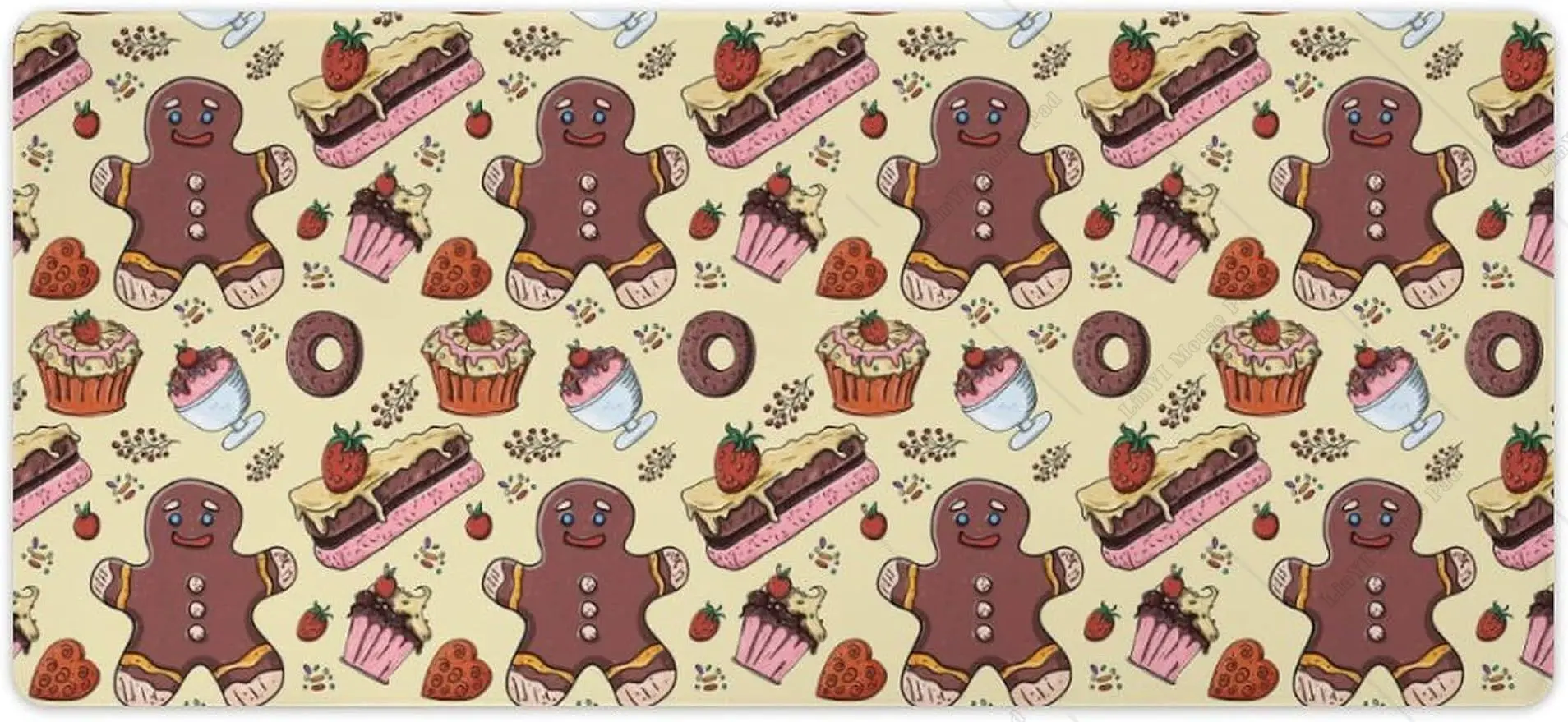 

Christmas Gingerbread Large Mouse Pad Sweet Pastries Cupcake Mouse Pads with Non-Slip Rubber Base 36 X 16 Inch for Laptop Office